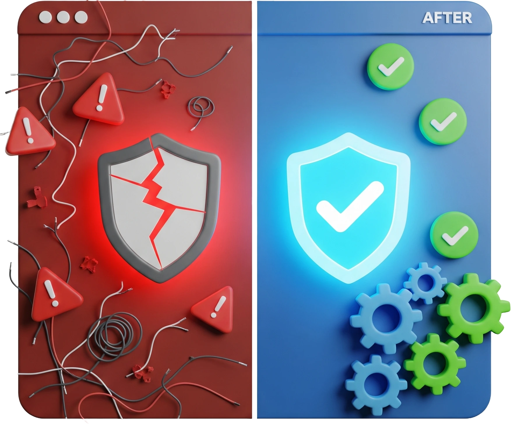 השוואת מצב אתר - משמאל: שגיאה באתר, מימין: אתר תקין אחרי תחזוקה מקצועית